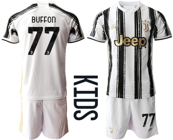 Günstige Fussballtrikot Juventus Turin 2020-2021 Auswärtstrikot weiß/schwarz Kinder BUFFON #77