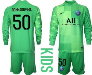 Kinder Paris Saint Germain Heimtrikot Grün PSG Trikotsatz Langarm + Kurze Hosen DONNARUMMA 50