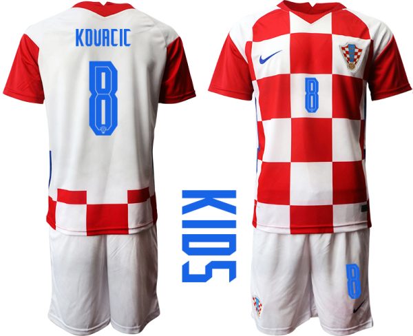 Kroatien EM 2020/21 Kinderheim Trikot Croatia Trikotsatz Kurzarm + Kurze Hosen Kinder KOVACIC 8