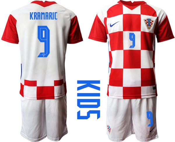 Kroatien EM 2020/21 Kinderheim Trikot Croatia Trikotsatz Kurzarm + Kurze Hosen Kinder KRAMARIC 9