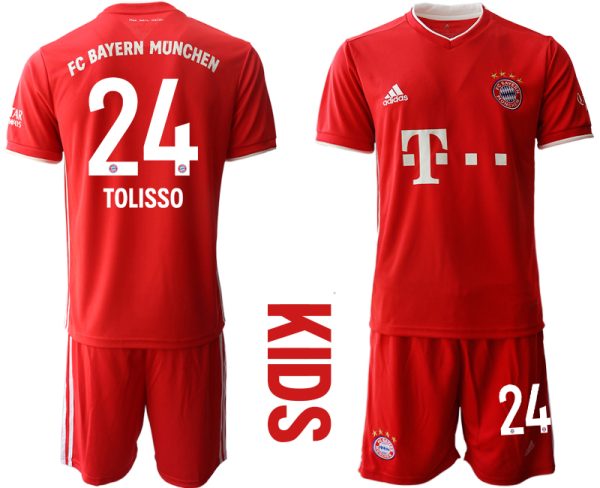 Rot Bayern München 2020-2021 Torwart-Auswärtstrikot Kurzarm Kinder Trikotsatz TOLISSO 24