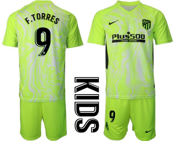 F.TORRES 9 Atlético Madrid 2020-21 Auswärtstrikot grün weiß Kindertrikot