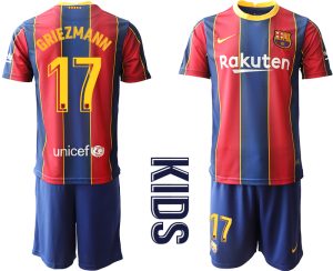 GRIEZMANN 17 FC Barcelona Kinderheim Trikot 2020/21 Trikotsatz Kurzarm Rot Blau Billige Fussballtrikots