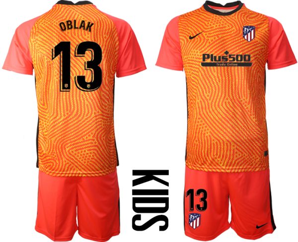 Kinder Atlético Madrid 2020-21 Torwarttrikot Rot Kurzarm + Kurze Hosen OBLAK 13