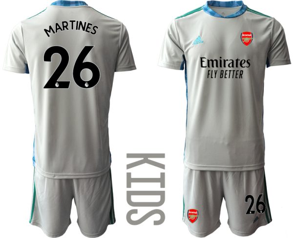 Kinder Fußballtrikots FC Arsenal Torwarttrikot grau Trikotsatz Kurzarm + Kurze Hosen MARTINES #26