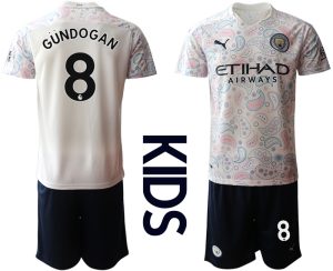 Kinder Manchester City Ausweichtrikot 2020-2021 Trikotsatz weiß/violett 3rd Trikot GÜNDOGAN #8