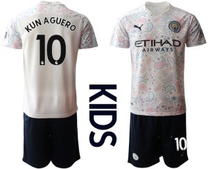 Kinder Manchester City Ausweichtrikot 2020-2021 Trikotsatz weiß/violett 3rd Trikot KUN AGÜERO #10