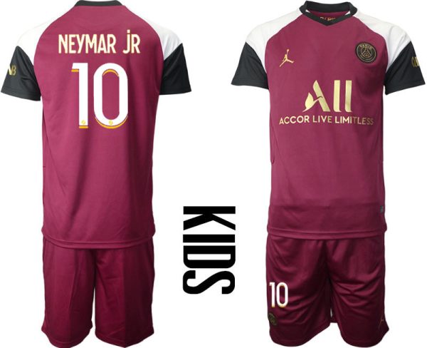 Kinder Paris Saint Germain Ausweichtrikot 20-21 PSG 3rd Trikot weinrot mit Aufdruck NEYMAR jR 10