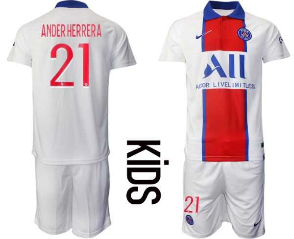 Kinder Paris Saint Germain PSG Auswärtstrikot 2020-21 weiß rot blau Trikotsatz ANDER HERRERA #21