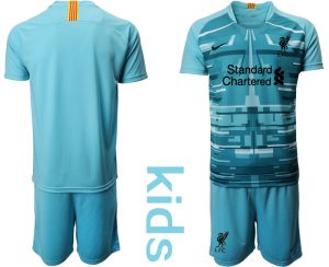 Kindertrikot FC Liverpool Torwarttrikot 2020/21 Blau Trikotsatz Kurzarm + Kurze Hosen