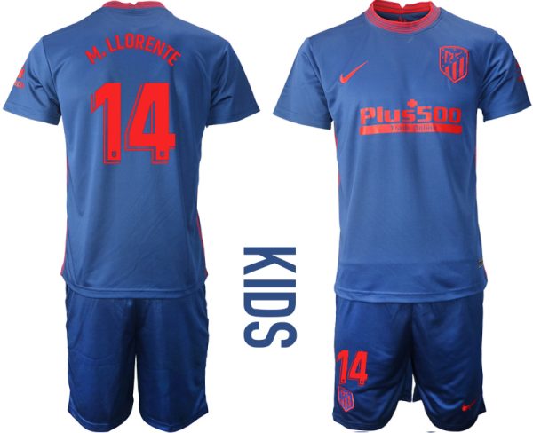 M.LLORENTE 14 Atlético Madrid 2020-21 Auswärtstrikot Navy blau Kinder Fußball Trikotsatz