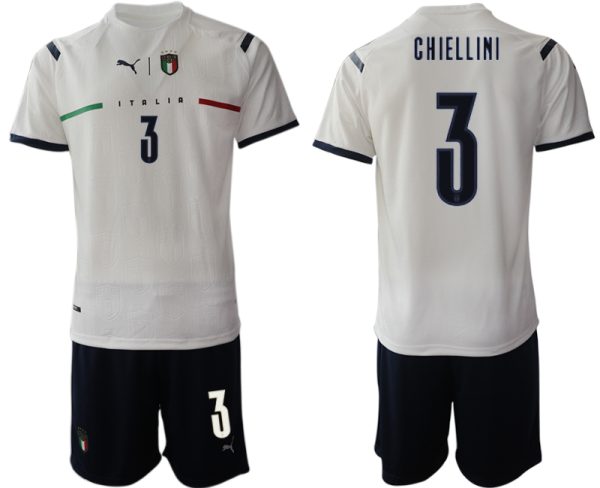 CHIELLINI #3 Italien Euro 2021 Auswärtstrikots FIGC Trikotsatz weiß Kurzarm + Kurze Hosen