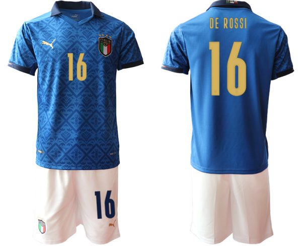 DE ROSSI 16 Italien Heimtrikot EM 2020-2021 Trikotsatz blau Kurzarm + weiß Kurze Hosen