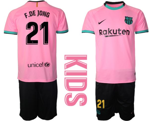 F.DE JONG 21 FC Barcelona 2020-2021 Ausweichtrikot Set rosa Kurzarm + schwarz Kurze Hosen