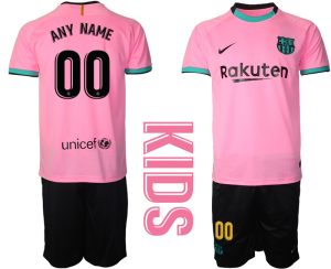 FC Barcelona 2020-2021 Ausweichtrikot Set rosa Kurzarm + schwarz Kurze Hosen für Kinder