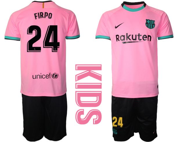 FIRPO 24 FC Barcelona 2020-2021 Ausweichtrikot Set rosa Kurzarm + schwarz Kurze Hosen