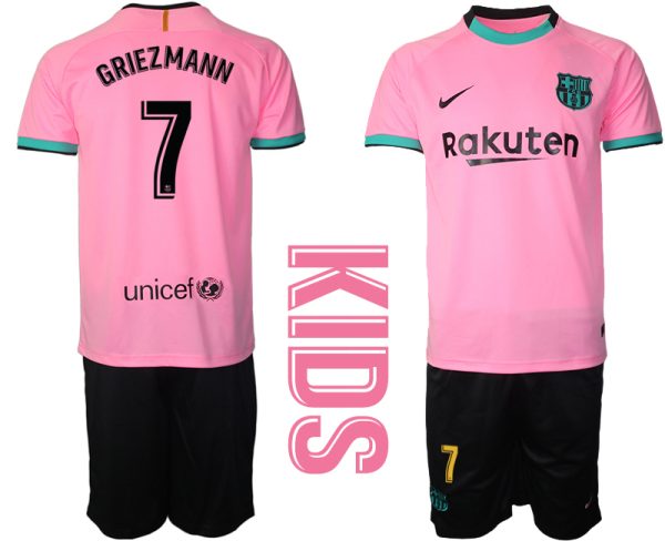 GRIEZMANN 7 FC Barcelona 2020-2021 Ausweichtrikot Set rosa Kurzarm + schwarz Kurze Hosen