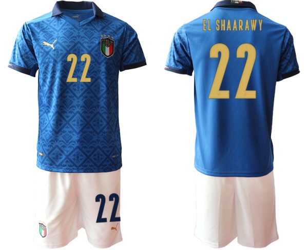 Herren Italien Heimtrikot EM 2020-2021 blau weiß Trikotsatz mit Aufdruck EL SHAARAWY 22