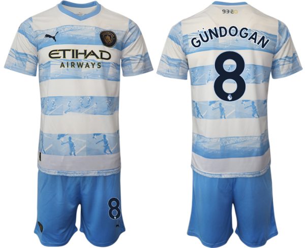 Herren Manchester City Aufwärmtrikot 2022/2023 weiß blau Trikotsatz mit Aufdruck GÜNDOGAN 8