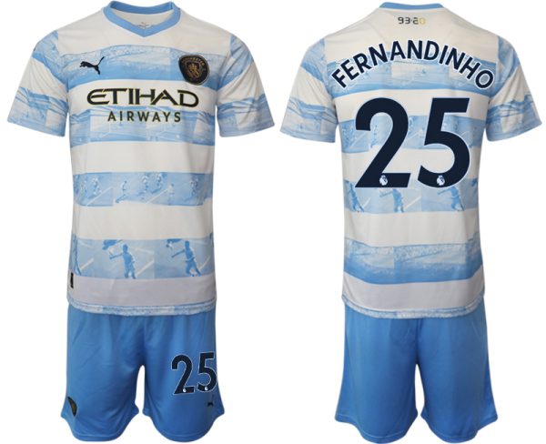 Manchester City Aufwärmtrikot 2022/2023 weiß blau Kurzarm + Kurze Hosen FERNANDINHO 25