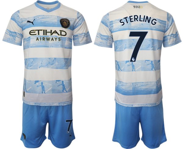 Manchester City Aufwärmtrikot 2022/2023 weiß blau Trikotsatz mit Aufdruck STERLING 7