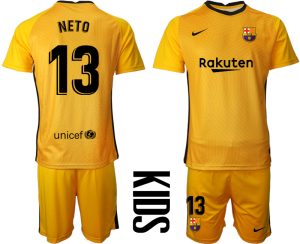 NETO #13 FC Barcelona 2020-2021 Goalkeeper Gelb Fußballtrikots Set Kindertrikot