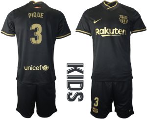 PIQUE 3 Kinder FC Barcelona 2020-21 Auswärtstrikot schwarz Fußballtrikots Set