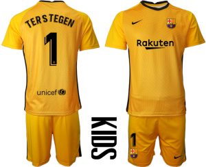 TERSTEGEN #1 FC Barcelona 2020-2021 Goalkeeper Gelb Fußballtrikots Set Kindertrikot