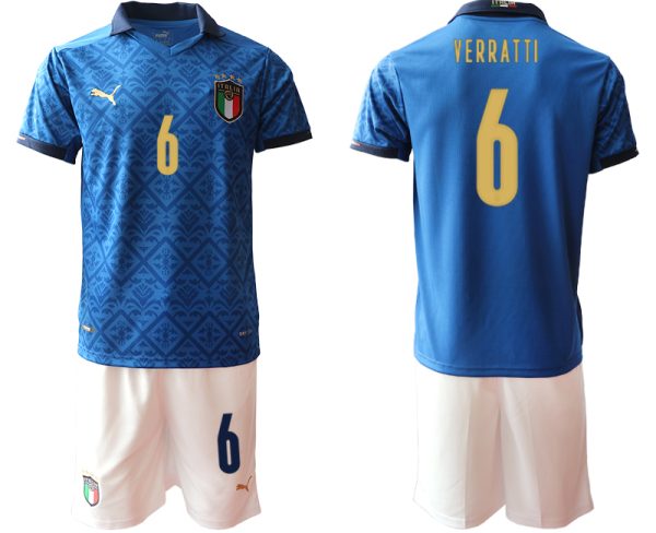 VERRATTI 6 Italien Heimtrikot EM 2020-2021 Trikotsatz blau Kurzarm + weiß Kurze Hosen