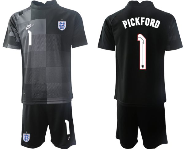 England Torwarttrikot World Cup 2022 Schwarz Trikotsatz Kurzarm + Kurze Hosen PICKFORD 1