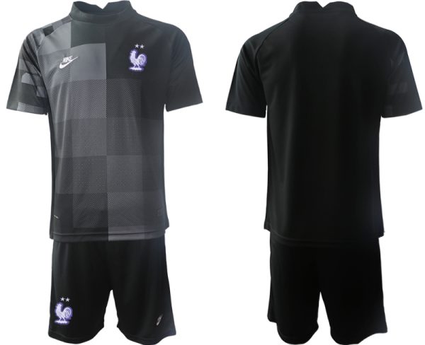 Frankreich Trikot WM 2022 Torwarttrikot schwarz Trikotsatz Kurzarm + Kurze Hosen