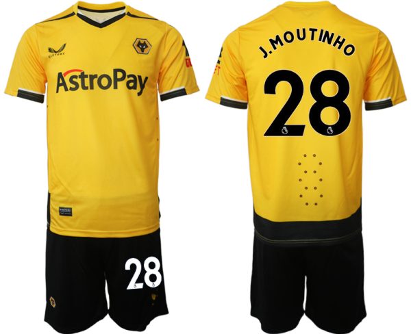 Herren Castore Wolverhampton Wanderers F.C. 2022-23 Heimtrikot Gelb Kurzarm + Kurze Hosen J.MOUTINHO 28