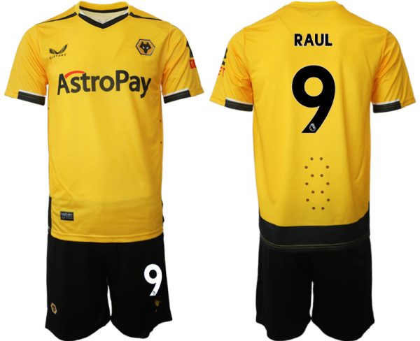 Herren Castore Wolverhampton Wanderers F.C. 2022-23 Heimtrikot Gelb Trikotsatz RAUL 9