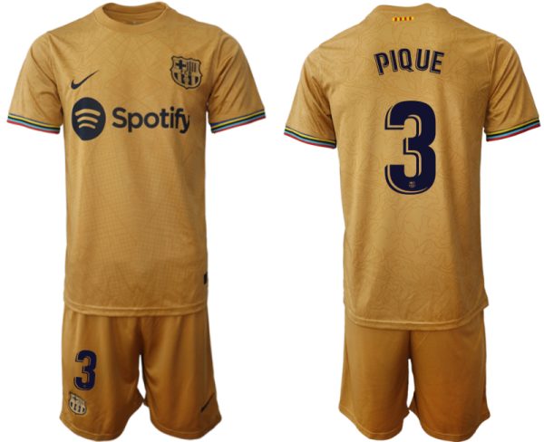 Herren FC Barcelona 2022-23 Auswärtstrikot goldene Away Shirt Fußballtrikots PIQUE 3