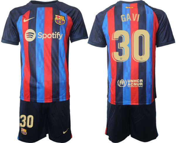 Herren FC Barcelona 22/23 Heimtrikot dunkelblau Kurzarm + Kurze Hosen GAVI 30