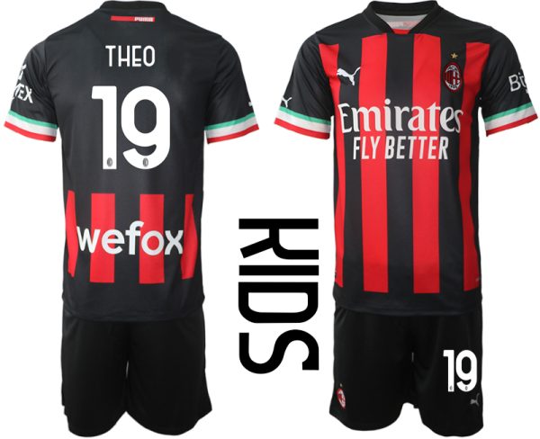 THEO 19 AC Mailand 2022/23 Heimtrikot rot schwarz für Kinder