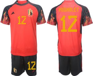 Fußballtrikot für Herren Belgien WM 2022 Heimtrikot rot schwarz Trikotsatz MIGNOLET 12