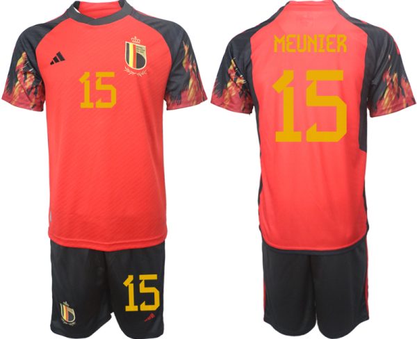 Herren Belgien WM 2022 Heimtrikot rot schwarz Trikotsatz mit Aufdruck MEUNIER 15