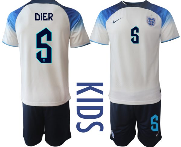 Kinder Heimtrikot England 2022 World Cup weiß blau Kurzarm + Kurze Hosen DIER 5