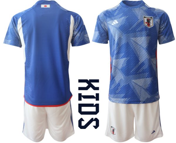 Kinder Japan Heim Trikot WM 2022 blau Kurzarm + weiß Kurze Hosen