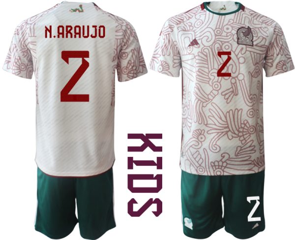 Kinder Mexiko 2022 WM Auswärtstrikot Fußball Trikot Outlet N.ARAUJO 2