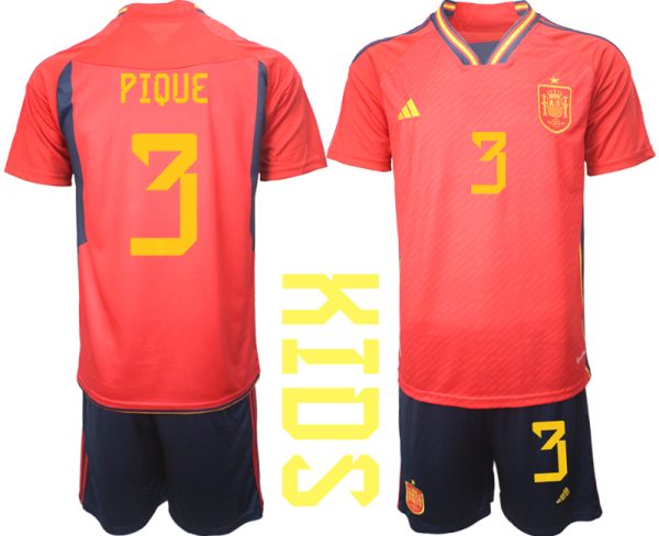 Kinder Spanien WM 2022 Heimtrikot Teampower Rot mit Aufdruck PIQUE 3