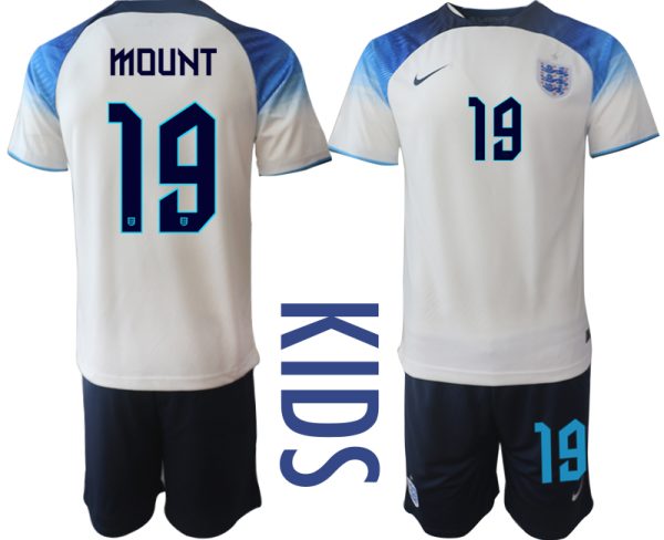 Kinderheim Trikot England 2022 World Cup weiß blau Günstig Fußballtrikots MOUNT 19