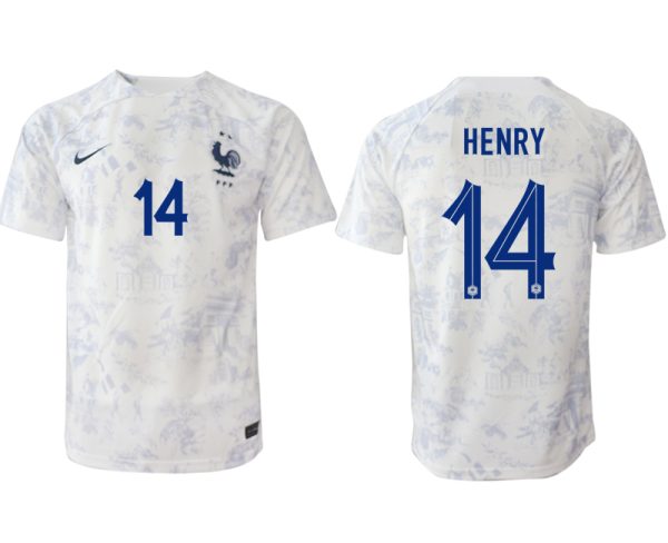 Fußballtrikot für Herren Frankreich Fußball WM 2022-23 Auswärtstrikot weiß Kurzarm HENRY 14