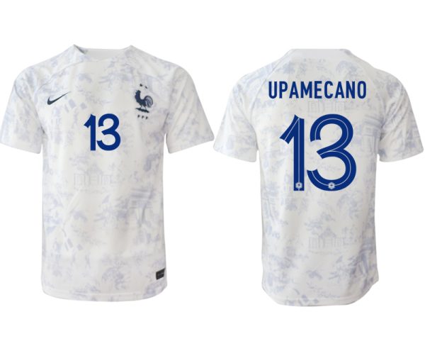 Fußballtrikot für Herren Frankreich Fußball WM 2022-23 Auswärtstrikot weiß Kurzarm UPAMECANO 13