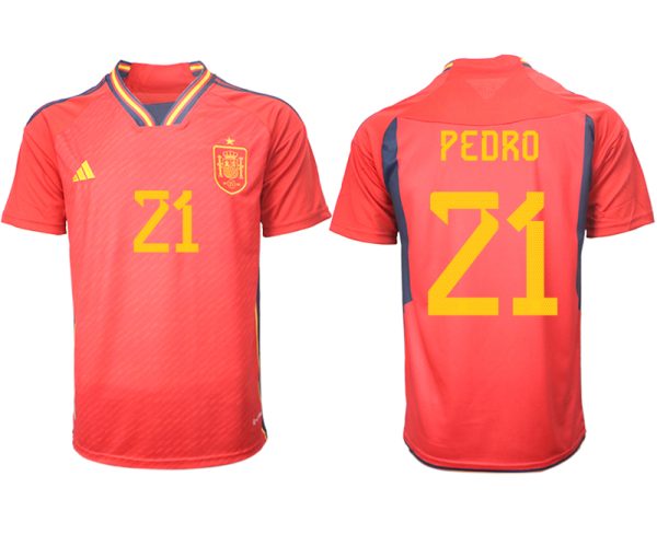 Herren Spanien FIFA WM Katar 2022 Heimtrikot Teampower Rot Kurzarm Trikotsatz PEDRO 21