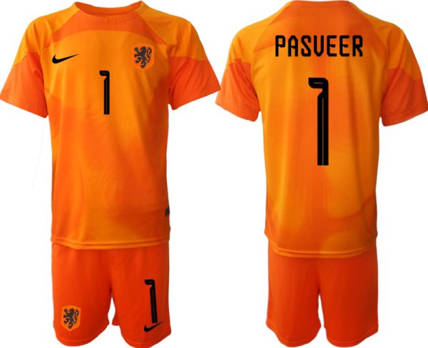 PASVEER #1 Herren Niederlande Torwarttrikot 2022-23 orange Kurzarm + Kurze Hosen