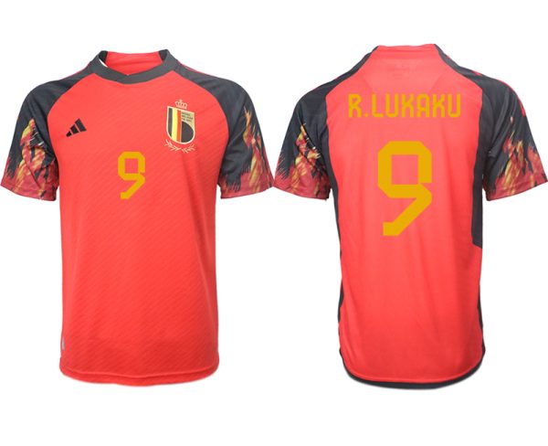 R.LUKAKU #9 Belgien FIFA WM Katar 2022 rot schwarz Herren Heimtrikot Kurzarm