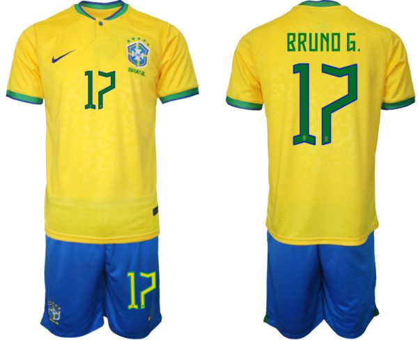 Brasilien WM 2022 Trikot gelb Kurzarm Trikotsatz Herren Fußballtrikots BRUNO G. 17