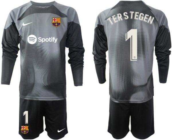 Bestseller Fußballtrikot FC Barcelona 2023 Torwarttrikot schwarz Langarm Trikotsatz Kit TERSTEGEN 1